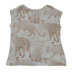 Jane + Delancey Womens Beige Top With Leopard Print Pattern, rayon and linen.